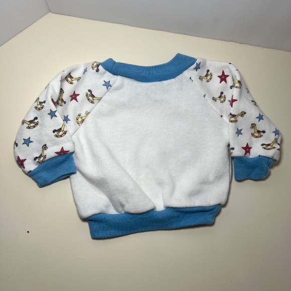 Vintage Ride Em' Cowboy Teddy Bear Sweater Lasso Rocking Horse Stars Baby Blue - Picture 5 of 9